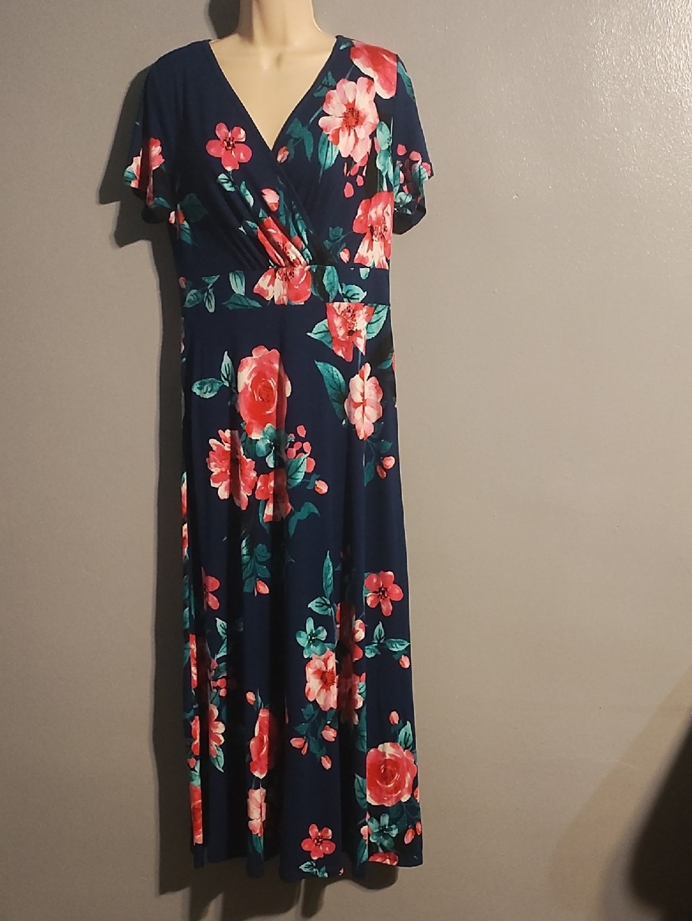 Poseshe Classic Navy Floral Wrap Front Maxi Dress - Elegant Summer Style
